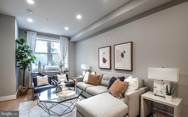 living room with light hardwood / wood-style floors