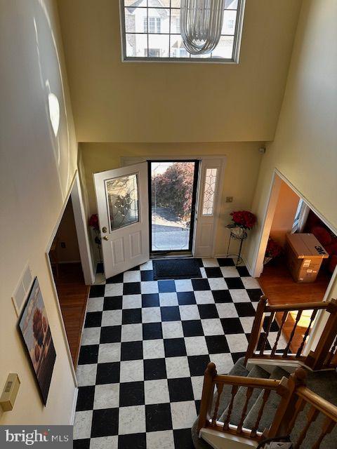 entrance foyer featuring a towering ceiling and a wealth of natural light