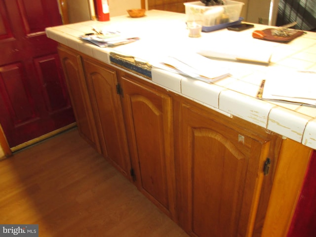 bathroom with hardwood / wood-style floors