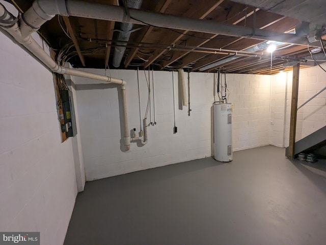 basement featuring water heater