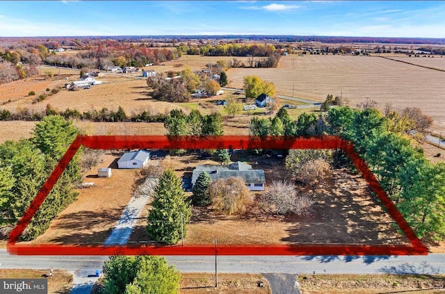 bird's eye view featuring a rural view