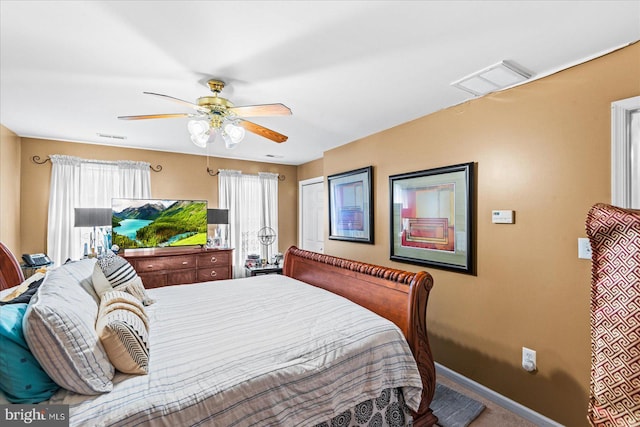 bedroom featuring carpet and ceiling fan