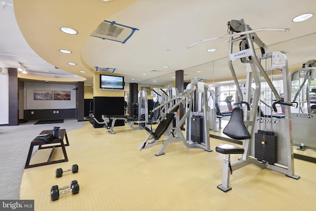 workout area featuring carpet floors