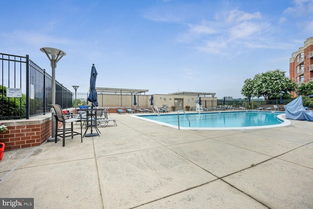 view of pool featuring a patio