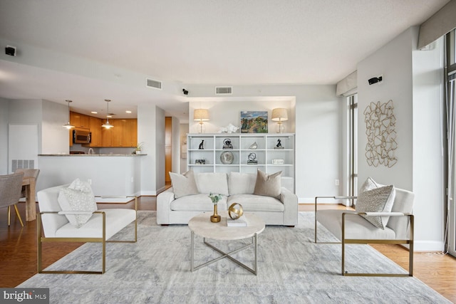 living room with light hardwood / wood-style flooring