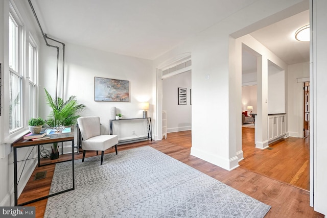 sitting room with wood-type flooring