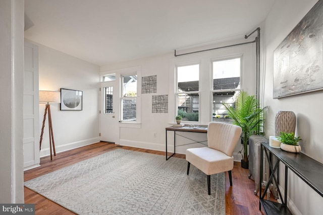 sitting room with plenty of natural light and hardwood / wood-style floors