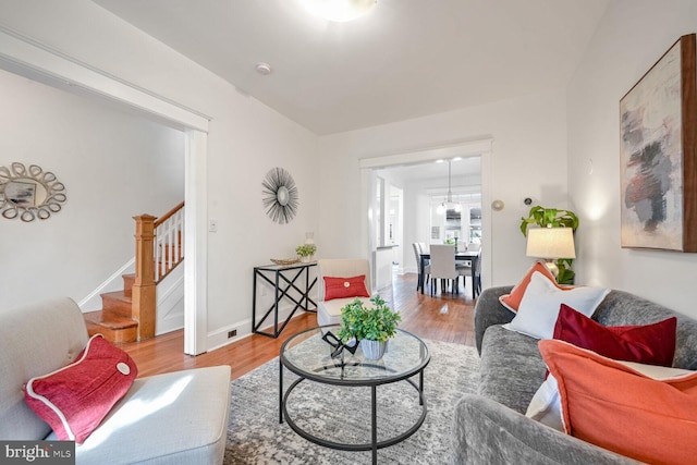 living room featuring light wood-type flooring