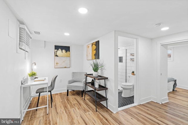 home office featuring light hardwood / wood-style floors