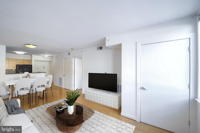 living room with light hardwood / wood-style flooring