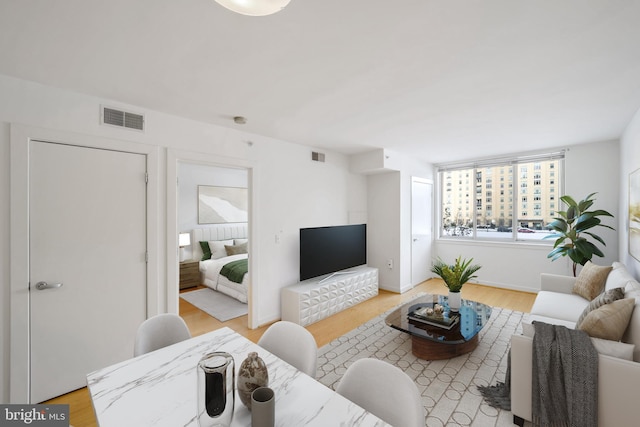 living room featuring light wood-type flooring