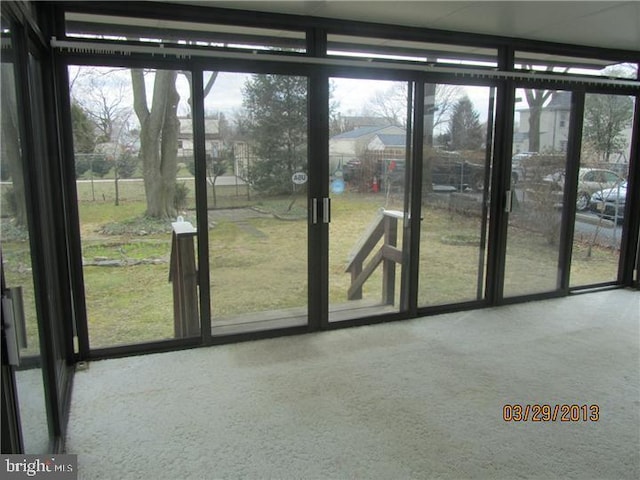 entryway featuring plenty of natural light, carpet flooring, and floor to ceiling windows