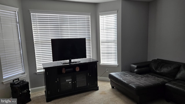 living room with a healthy amount of sunlight and light carpet