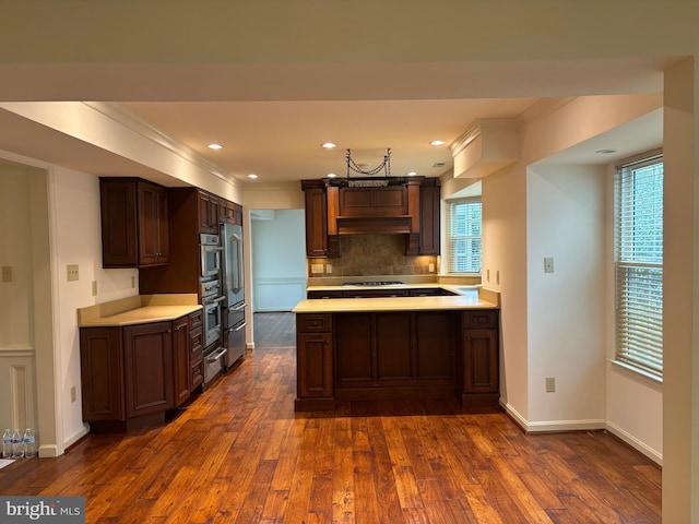 kitchen featuring tasteful backsplash, dark hardwood / wood-style floors, and a wealth of natural light