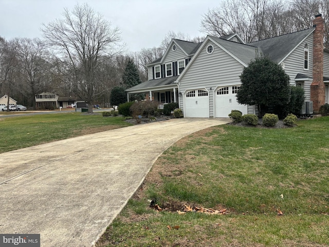 view of home's exterior with a lawn and central AC unit