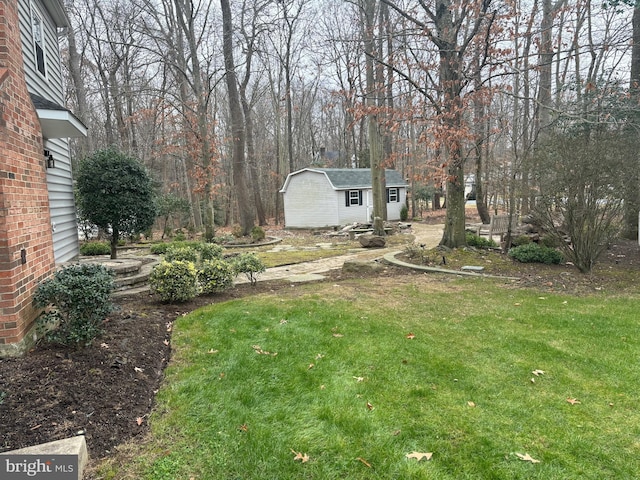 view of yard featuring a shed