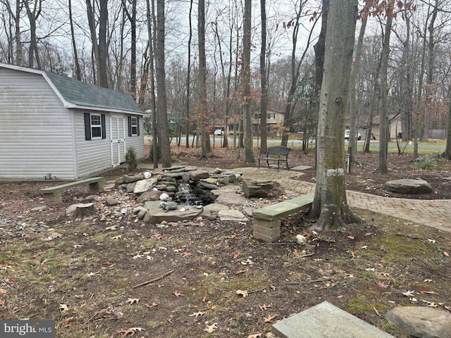 view of yard with a storage shed