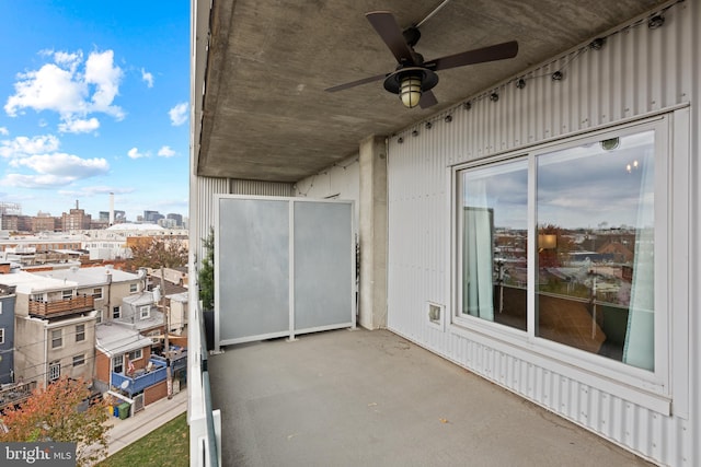 balcony with ceiling fan