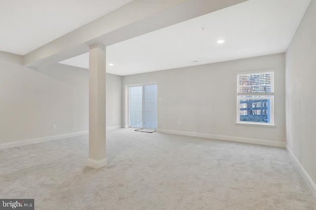 basement with light carpet