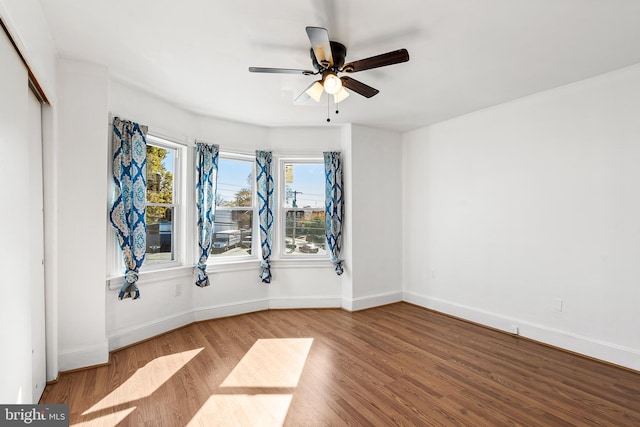 unfurnished room with light hardwood / wood-style floors and ceiling fan