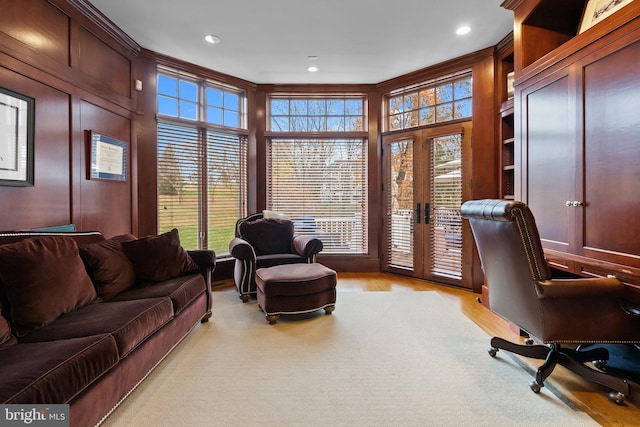 office area featuring plenty of natural light and french doors