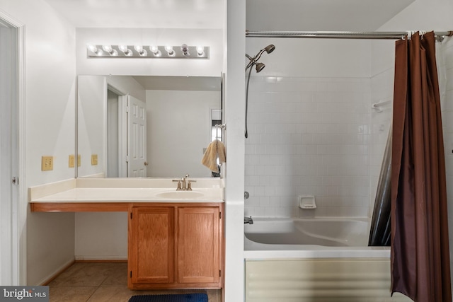 bathroom featuring shower / bath combo, vanity, and tile patterned floors