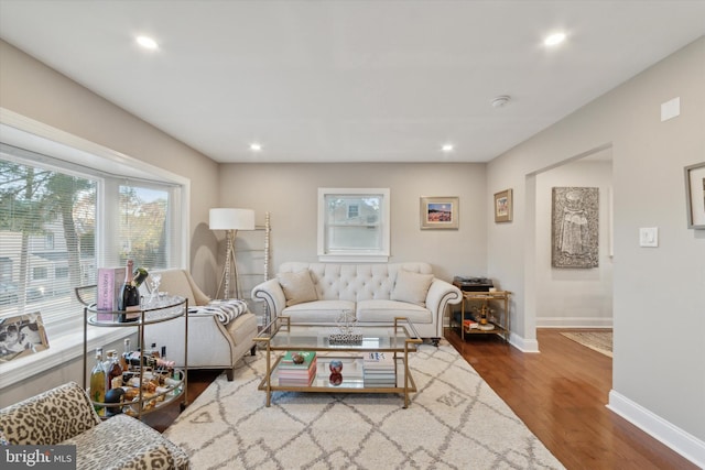 living room featuring dark hardwood / wood-style floors