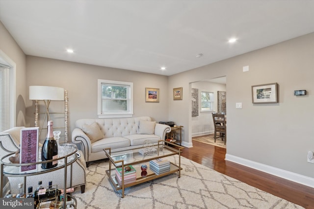 living room with hardwood / wood-style floors