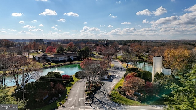 aerial view featuring a water view