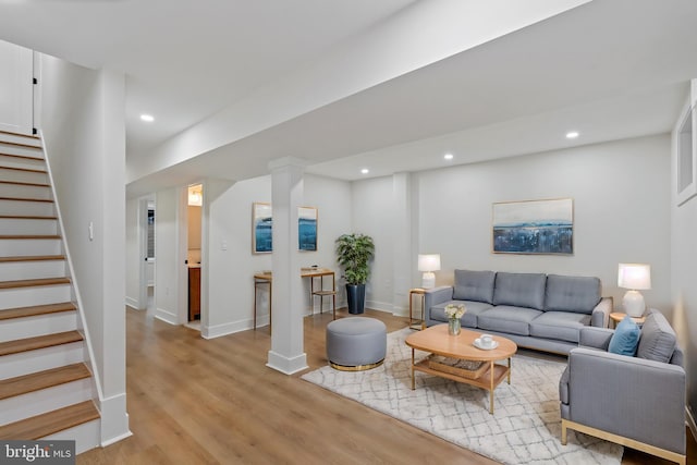 living room featuring light hardwood / wood-style floors