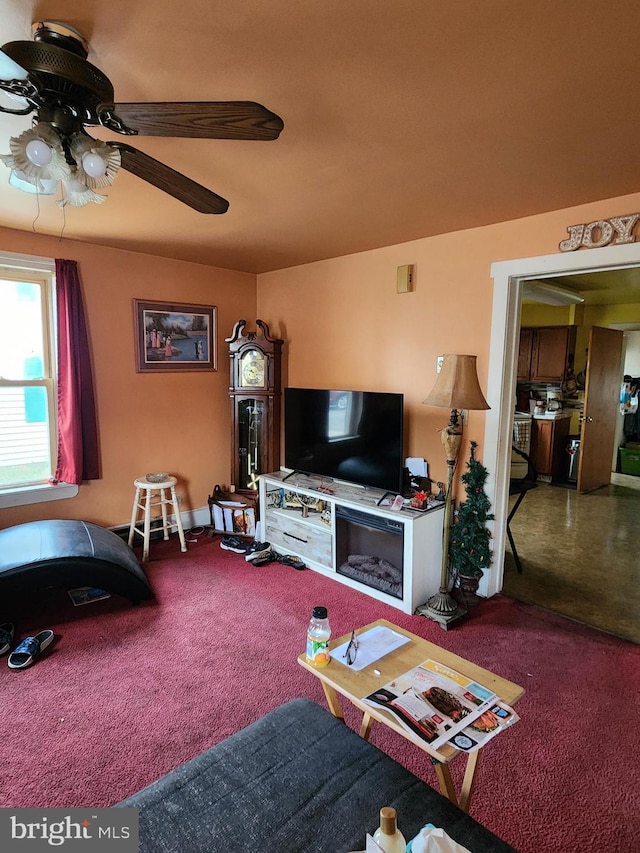 living room with ceiling fan