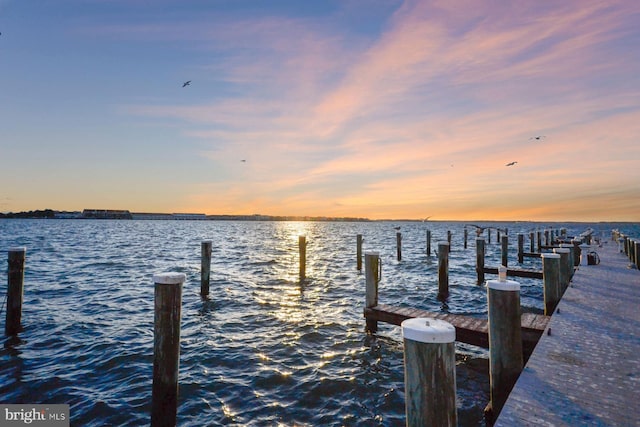 view of dock with a water view