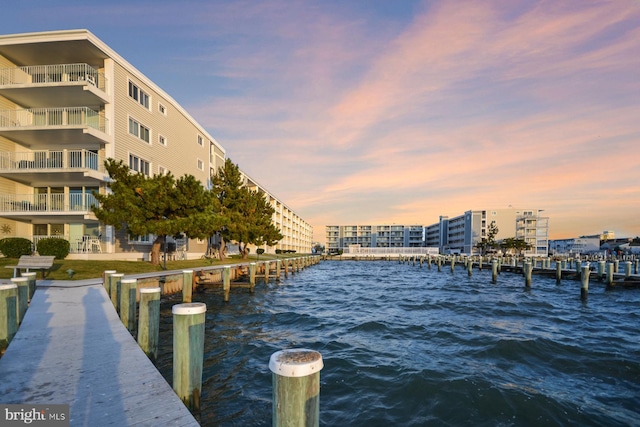 view of dock featuring a water view