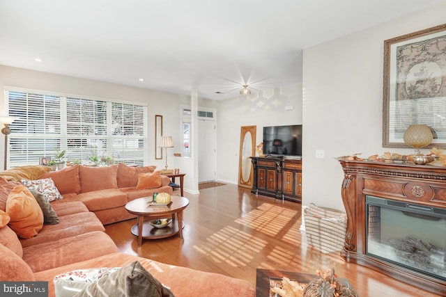 living room with light wood-type flooring