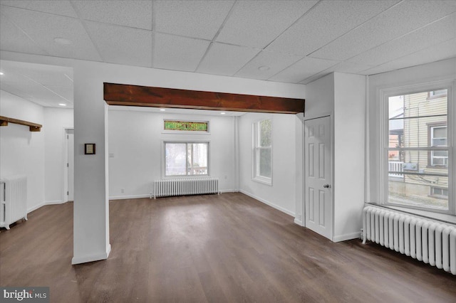 unfurnished living room with radiator heating unit and a wealth of natural light