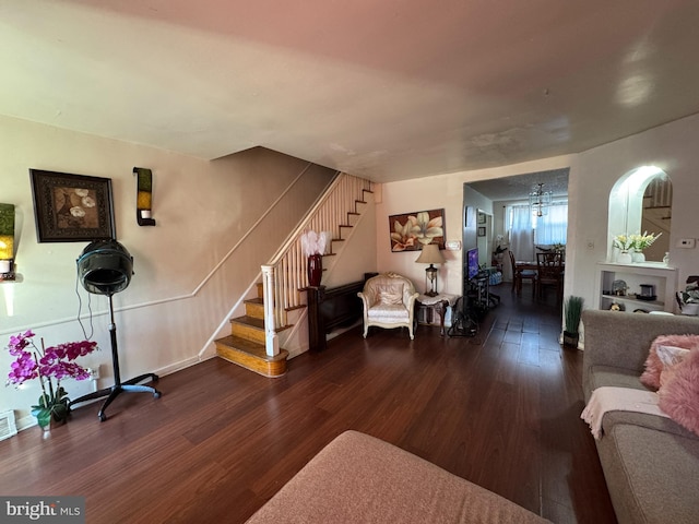 living room featuring dark hardwood / wood-style floors