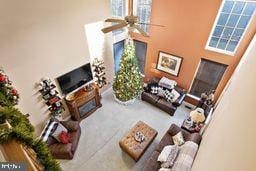 living room with ceiling fan