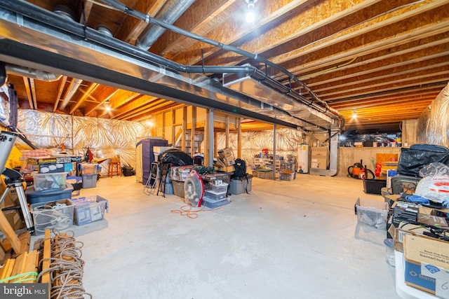 basement featuring gas water heater