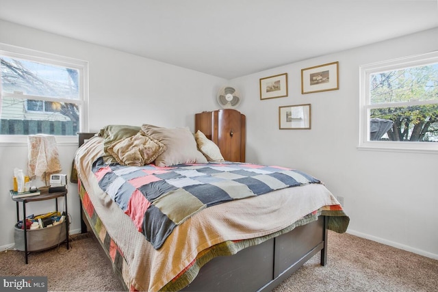 bedroom with carpet and multiple windows