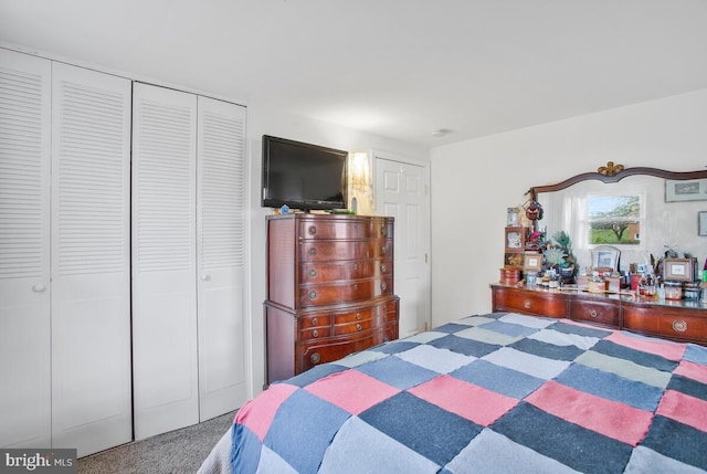 bedroom with carpet flooring and a closet