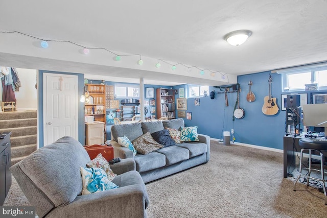 living room featuring carpet flooring