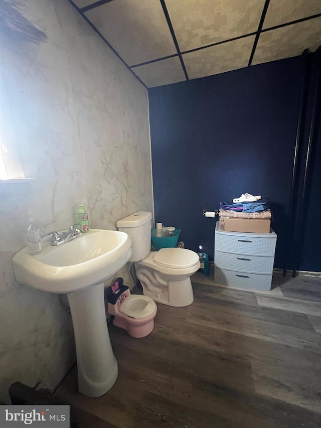 bathroom with toilet and wood-type flooring