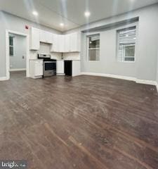 unfurnished living room with dark hardwood / wood-style flooring