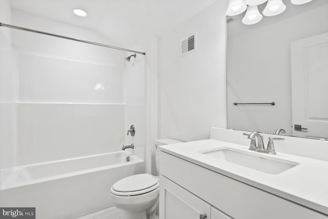 full bathroom with shower / tub combination, vanity, and toilet