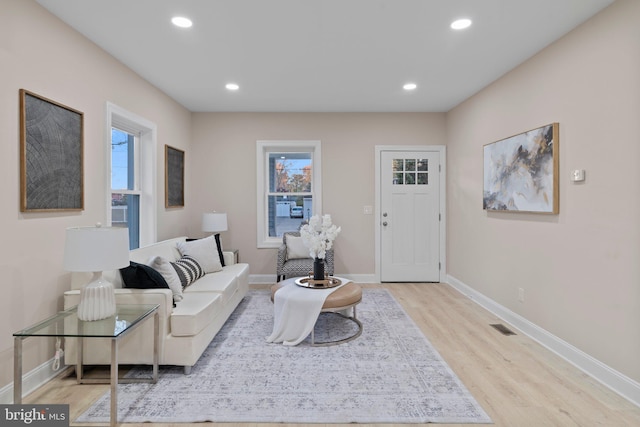 living room with light hardwood / wood-style floors