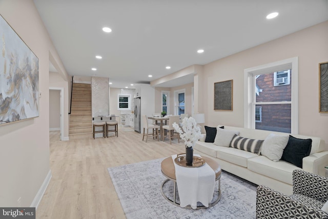 living room with light wood-type flooring