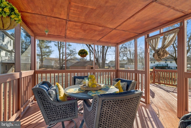 sunroom with wood ceiling