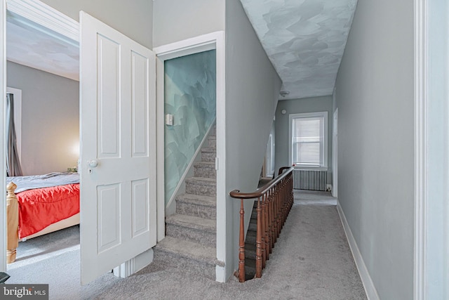 stairway with carpet floors