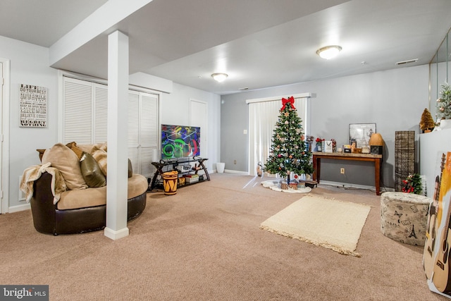 living room featuring carpet