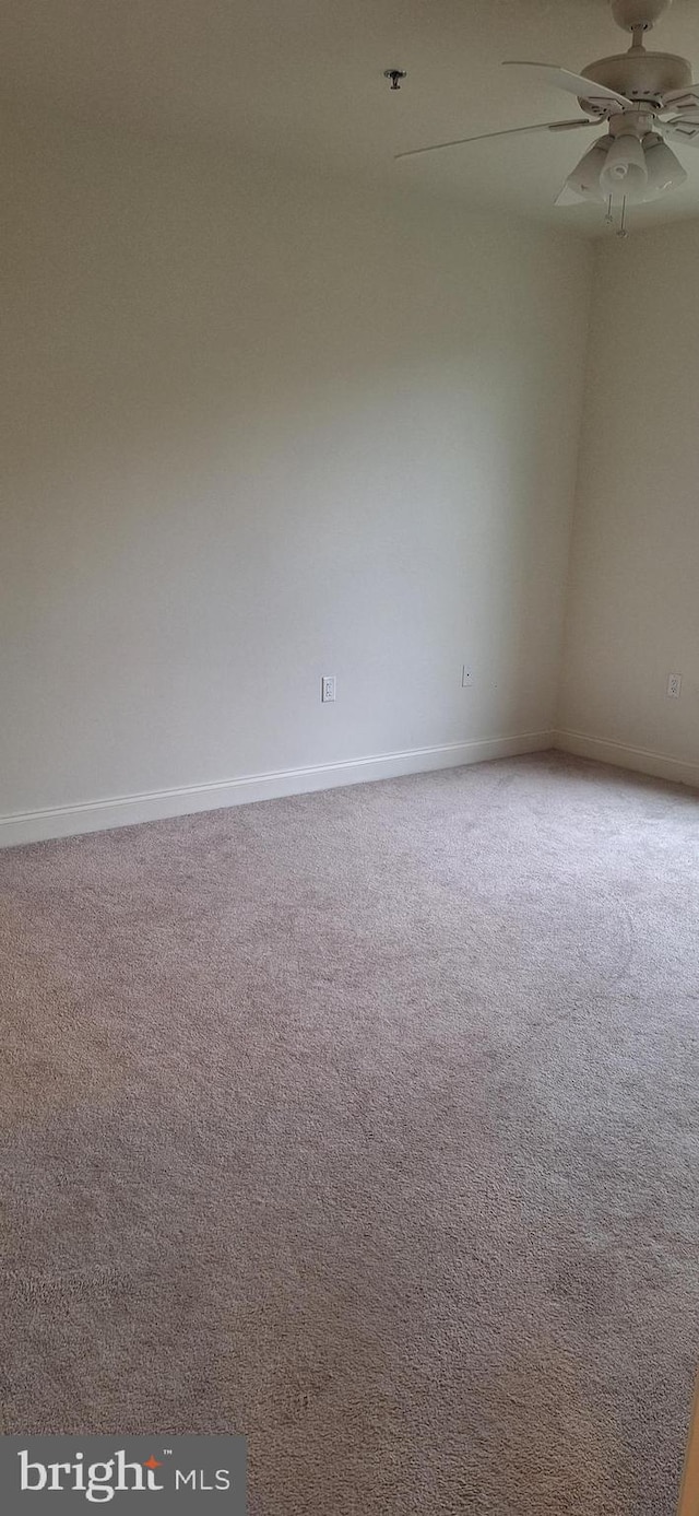 spare room with carpet flooring and ceiling fan